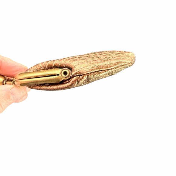 Fossil Metallic Leather Kiss Lock Coin Purse Wallet Brass Frame - Picture 5 of 12